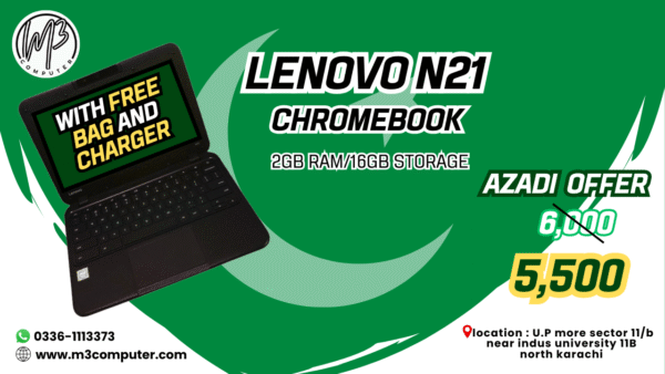 Lenovo ChromeBook N21 2GB RAM 16GB Storage 11.6" Display Camera, Battery, Charger With free Bag